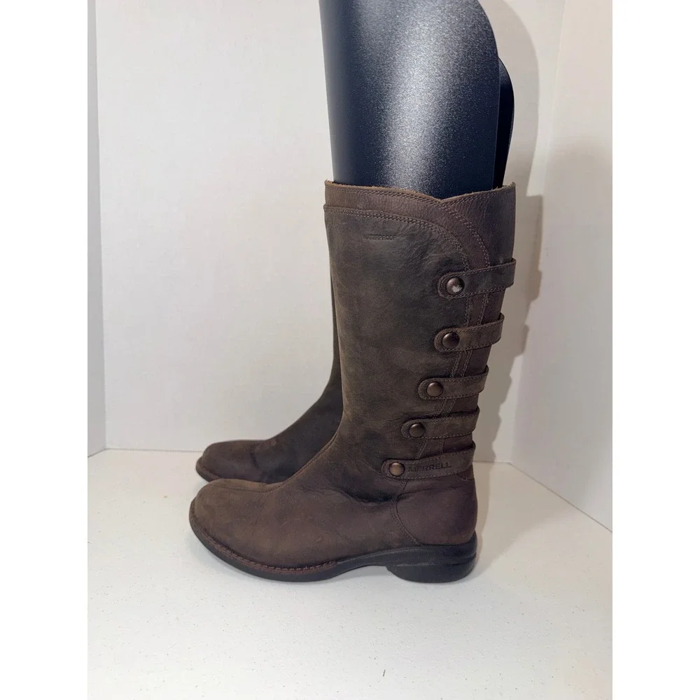 Merrell 1582671 Womens Brown Waterproof Leather Tall Button Strap Boots Size 6.5
